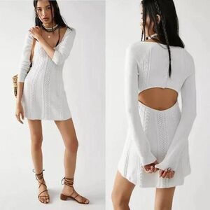 NWT Free-people Women's Small World Mini Sweater/Skater Dress White Sz Small